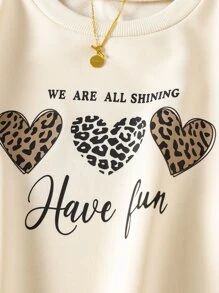 SHEIN Tween Girl Heart And Slogan Graphic Pullover - Apricot - View 4