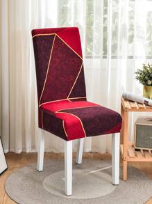 1pc Red Geometric Pattern Stretch Dining Chair Cover, Anti-Cat/Dog Scratch, Dust-Proof, Non-Slip Chair Protector Slipcover, Printed Floral Chair Cover Suitable For Home Decor, Hotel, Restaurant And Party - Multicolor - View 2