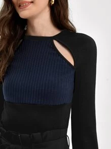 Veronica Ramirez Colourblock Cut Out Split Sleeve Tee - Black - View 5