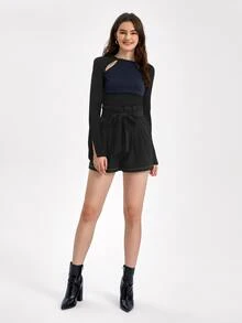 Veronica Ramirez Colourblock Cut Out Split Sleeve Tee - Black - View 7