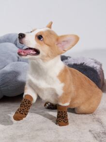 4pcs Leopard Print Pet Socks - Multicolor - View 2