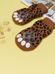4pcs Leopard Print Pet Socks - Multicolor - View 7