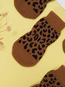 4pcs Leopard Print Pet Socks - Multicolor - View 8