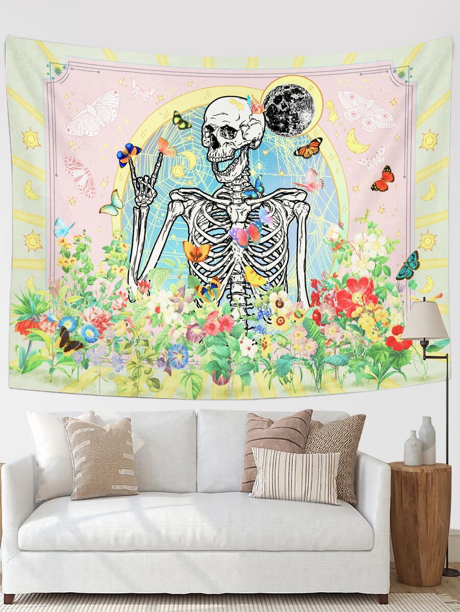 骷髏和印花掛毯 - 彩色 - 查看 1