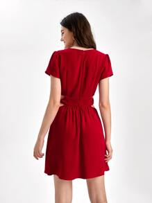Sew Fashion School Vestido con bordado floral con abertura - Rojo - Ver 3