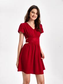 Sew Fashion School Vestido con bordado floral con abertura - Rojo - Ver 5