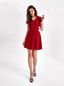 Sew Fashion School Vestido con bordado floral con abertura - Rojo - Ver 6