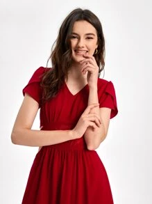 Sew Fashion School Vestido con bordado floral con abertura - Rojo - Ver 7