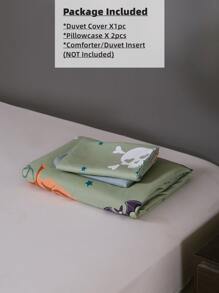 Halloween Pumpkin Pattern Duvet Cover Set Without Filler - Green - View 3