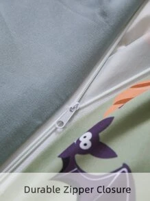 Halloween Pumpkin Pattern Duvet Cover Set Without Filler - Green - View 6