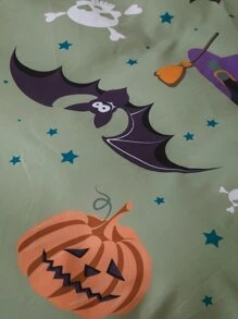 Halloween Pumpkin Pattern Duvet Cover Set Without Filler - Green - View 7