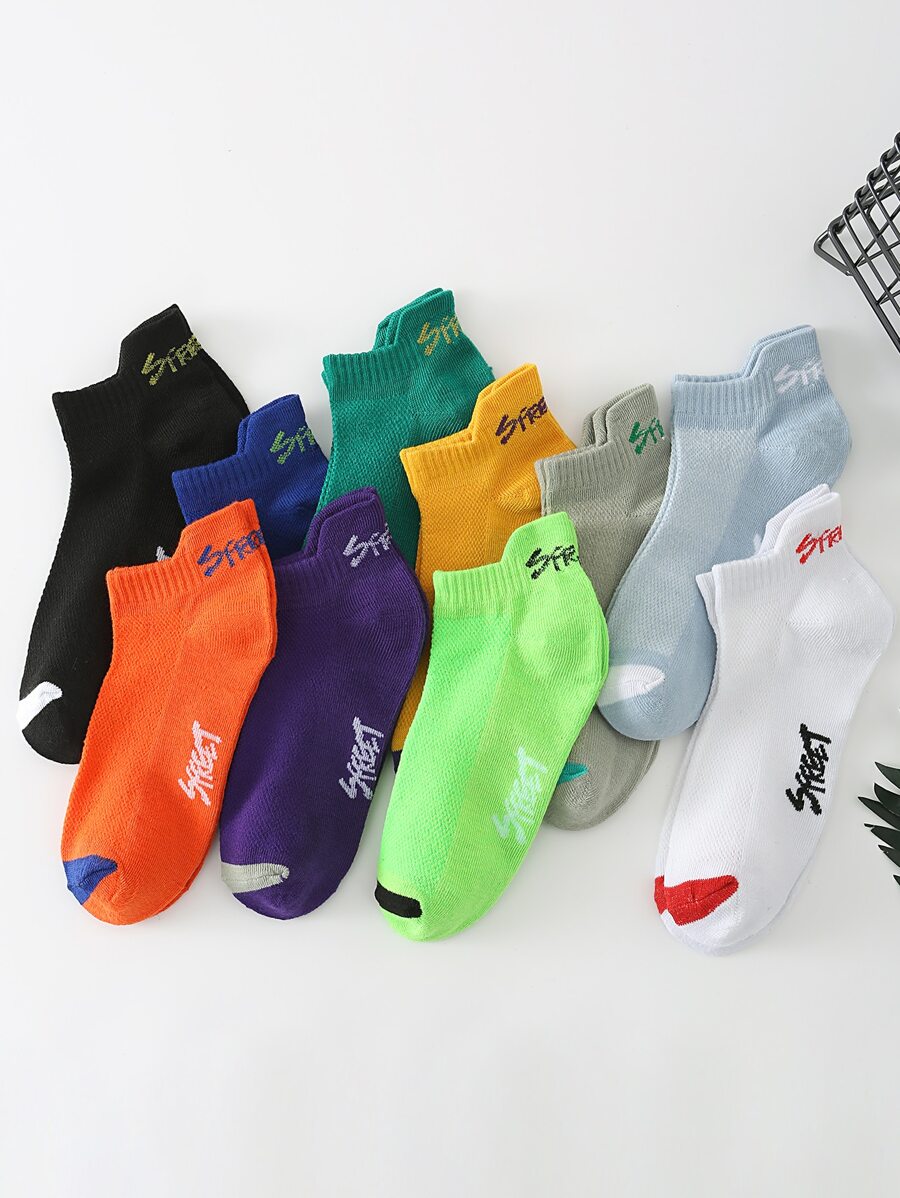 10pairs Letter Graphic Vớ mắt cá chân - Nhiều màu - Xem 1