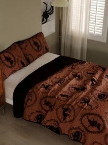 Halloween Pumpkin & Witch Pattern Bedspread Set Without Filler - Multicolor - View 4