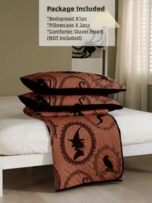Halloween Pumpkin & Witch Pattern Bedspread Set Without Filler - Multicolor - View 5