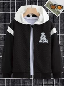 Boys Letter Patched Colorblock Hooded Jacket Without Tee
