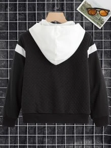Boys Letter Patched Colorblock Hooded Jacket Without Tee