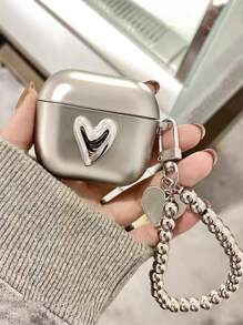 Valentines Y2K Y2k Cell Phone Lanyards 3D Heart Decor Case Compatible With Airpods - Silver - View 1