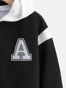 Boys Letter Patched Colorblock Hooded Jacket Without Tee