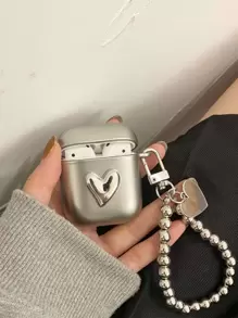 Valentines Y2K Y2k Cell Phone Lanyards 3D Heart Decor Case Compatible With Airpods - Silver - View 3