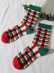Calcetines de tripulación Papá Noel de Navidad & con patrón de cuadros - Multicolor - Ver 1