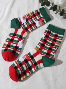 Calcetines de tripulación Papá Noel de Navidad & con patrón de cuadros - Multicolor - Ver 2