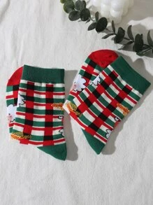 Calcetines de tripulación Papá Noel de Navidad & con patrón de cuadros - Multicolor - Ver 3