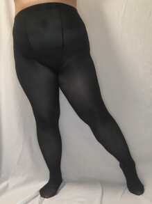 纯色大码高腰高弹力紧身裤，舒适 - 黑色 - 查看 2