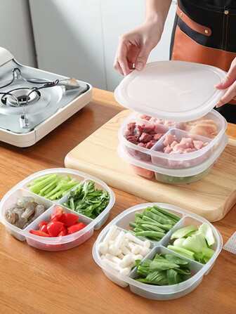 1入組4格透明冰箱保鮮盒帶蓋冰箱收納盒適用於肉類蔬菜和洋蔥大蒜