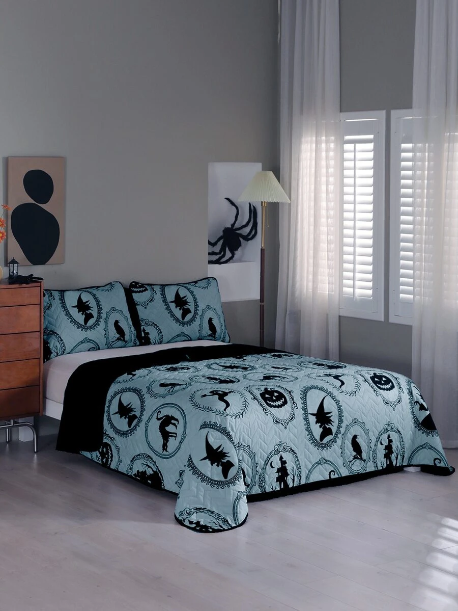 Halloween Pumpkin & Witch Pattern Bedspread Set Without Filler - Multicolor - View 1
