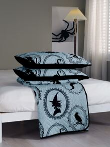 Halloween Pumpkin & Witch Pattern Bedspread Set Without Filler - Multicolor - View 2