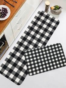 Gingham Pattern Kitchen Rug ,Room Decor - Multicolor - View 5
