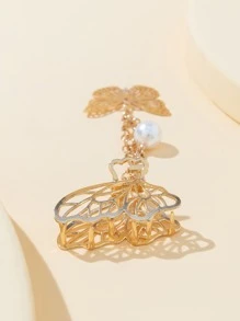 Faux Pearl Decor Butterfly Design Hair Claw - Gold - View 2
