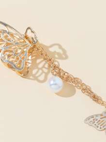 Faux Pearl Decor Butterfly Design Hair Claw - Gold - View 3
