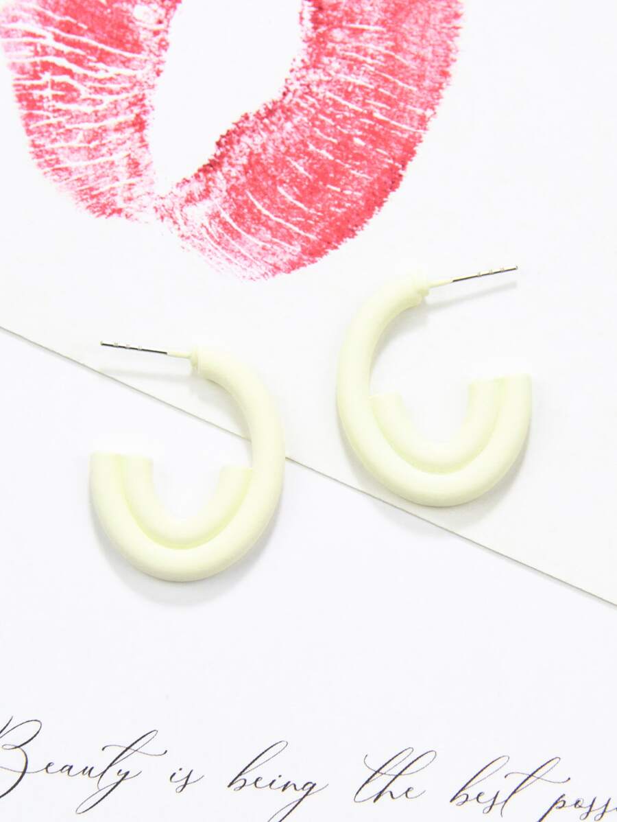 Pendientes de aro abierto minimalista - Blanco - Ver 1