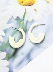 Pendientes de aro abierto minimalista - Blanco - Ver 5