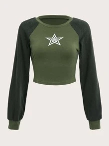 ROMWE Grunge Punk Camiseta con estampado de estrella de manga raglán