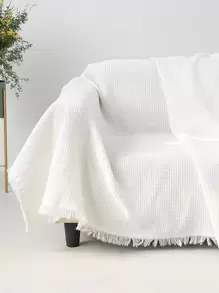 Chăn trang trí tua rua trơn - trắng - Xem 1