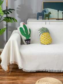 Chăn trang trí tua rua trơn - trắng - Xem 2