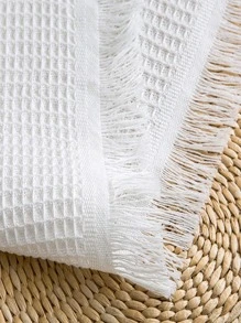 Chăn trang trí tua rua trơn - trắng - Xem 4