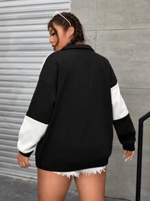 SHEIN EZwear Plus Cut And Sew Drop Shoulder Sweatshirt - Black and White - View 2