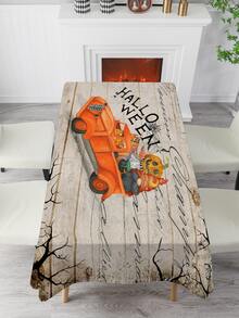 Halloween Car & Letter Graphic Tablecloth - Multicolor - View 2