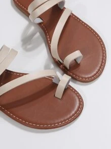 細帶T字帶涼鞋 - 米色 - 查看 7