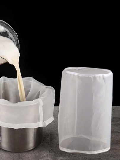 1pc Solid Drawstring Filter Bag, White Strainer Bag For Home