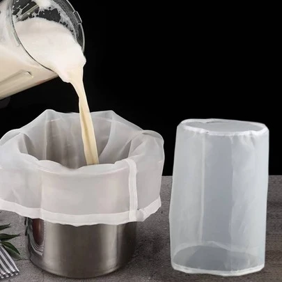 1pc Solid Drawstring Filter Bag, White Strainer Bag For Home