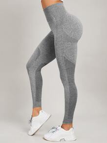 Yoga Basic Scrunch Butt Tummy Control Sports Leggings - Light Grey - View 2