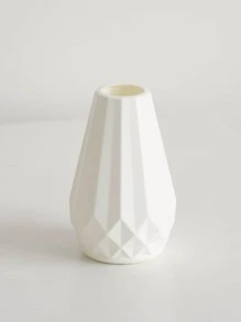 1pc Asymmetrical Shape Plastic Vase, Cream-Colored Faux Ceramic Reeds Vase, 3.9in*5.9in,Home Decor,Flower Vase,Centerpiece,Table Decor Room Decor Glass Vase - White - View 1