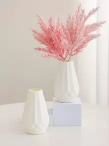 1pc Asymmetrical Shape Plastic Vase, Cream-Colored Faux Ceramic Reeds Vase, 3.9in*5.9in,Home Decor,Flower Vase,Centerpiece,Table Decor Room Decor Glass Vase - White - View 3