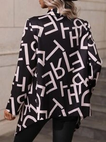 滿版字母圖案大翻領外套 - 黑色 - 查看 2