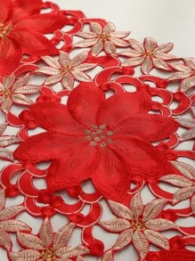 1pc Thêu hoa rỗng Out Table Runner - Đỏ - Xem 2