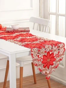 1pc Thêu hoa rỗng Out Table Runner - Đỏ - Xem 3
